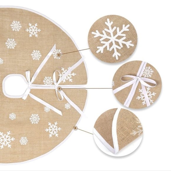 Rustic Burlap Christmas Tree Skirt - 48” Snowflake Farmhouse Style - NWT - Picture 7 of 12